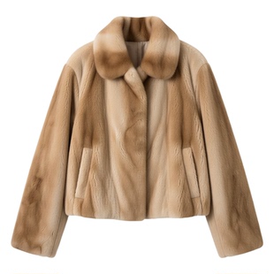 名利场 定染中古兔毛毛皮草外套女翻领短款洋气2025秋冬大衣