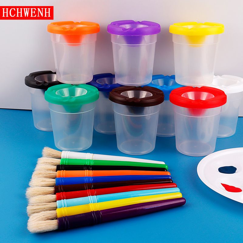 现货批发10色塑料防漏杯杯20画画色水洗画笔10件套毛儿童涂鸦猪鬃