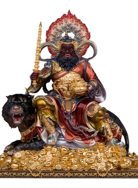 纯铜彩绘赵公明武财神供奉摆件