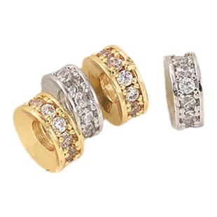 18K包金保色微镶锆石隔珠手工diy手链手串白金色车轮珠串珠材料