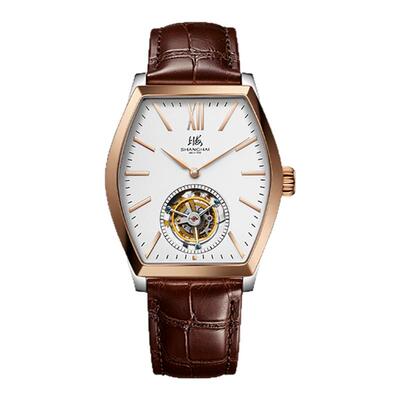 上海手表男酒桶形手动同轴陀飞轮