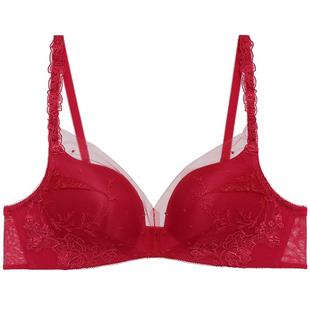 兰卡文挚爱时刻无托模杯文胸聚拢大红色婚庆内衣约会侧收LC17YR1