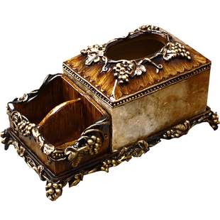 贴贝欧式多功能纸巾盒复古奢华摆件客厅遥控器收纳盒餐巾盒抽纸盒