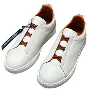 男士真皮休闲小白鞋鹿皮松紧交叉带易穿脱柔软透气小牛皮舒适耐穿