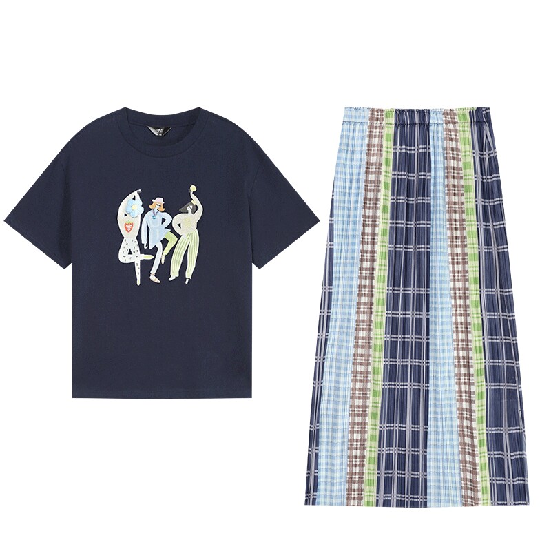 白鹿语夏减龄撞色格纹套装