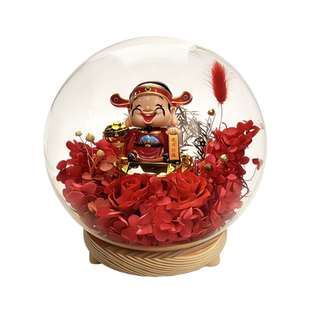 财神爷状元郎永生花玫瑰组合装饰摆件新年礼品招财摆件送朋友礼物