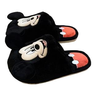 细细条迪士尼米奇棉拖鞋男女ins蝴蝶结米妮情侣休闲居家毛毛鞋冬