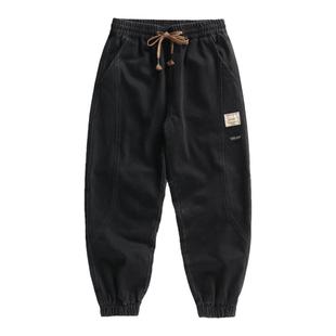 冬季加绒美式束脚牛仔裤男宽松潮牌美式裤子男士工装裤男款哈伦裤