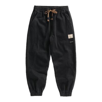 冬季加绒美式束脚牛仔裤男工装裤