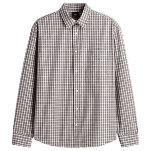 HM男装衬衫春季格纹美式宽松内搭翻领棉质衬衣1289782