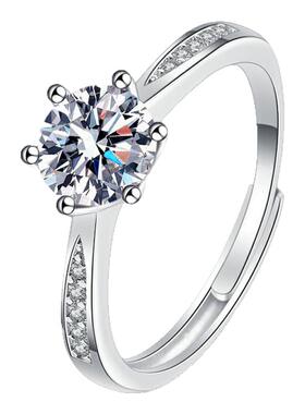 开口可调节六爪戒指活口银指环女款单排镶钻订婚情人节求婚礼物