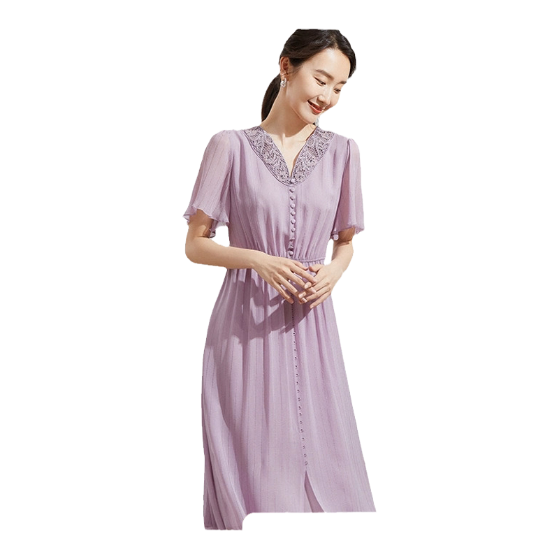 乔万尼真丝连衣裙好看流行女气质显瘦新款紫色桑蚕丝长裙EF2E409