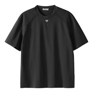 LUUD 夏季男士雅痞黑色通勤风圆领上衣定制倒三角金属装饰短袖T恤