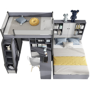 交错式上下床高低铺两层分体式双层床带衣柜书桌一体多功能组合床