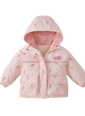 [抗菌远红外]女童棉服女孩秋冬甜美夹棉加绒防水连帽棉袄宝宝外套
