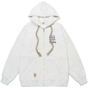 周也同款GUUKA&MATSUI联名小狗刺绣开衫卫衣男连帽衫落肩外套宽松