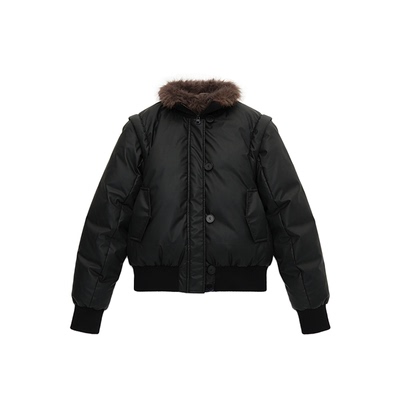 JCAESAR WOMEN 可拆卸袖子两穿环保皮羽绒服 90白鸭绒 定制螺纹