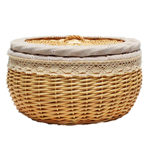 藤编馒头筐带盖保温柳编织面包篮子玩具零食鸡蛋篮装馍桌面收纳框