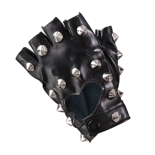 朋克DS金属皮手套女半指辣妹机能JK露指军lo个性酷尖铆钉PU手套潮