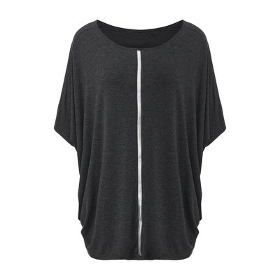 正反两穿弹力棉质斜肩宽松上衣