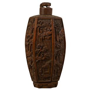 清代 竹雕人物故事六角瓶文玩古董收藏真品客厅办公室艺术品摆件