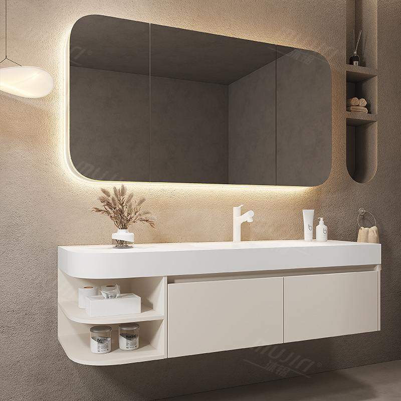 杜邦可丽耐一体盆浴室柜组合洗手洗脸盆池卫生间奶油风洗漱台智能