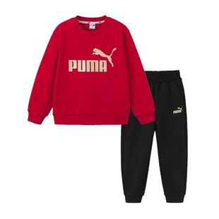 PUMA彪马童装两件套男童金银标LOGO加绒运动套装儿童中大童运动服