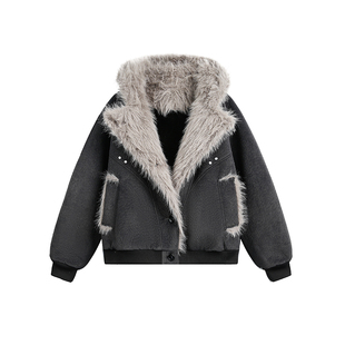 Dream made 700g仿兔毛重磅云朵绒座山雕棉服外套男冬季加绒加厚