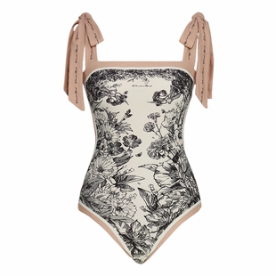 VISUAL MOOD泳衣裙裤法式复古显瘦双面印花海边温泉度假连体泳装