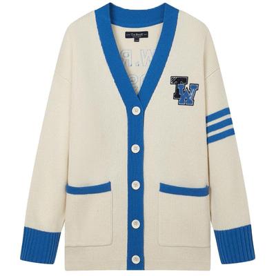 TeenieWeenie小熊奥莱秋季撞色V领针织开衫外套宽松韩版女