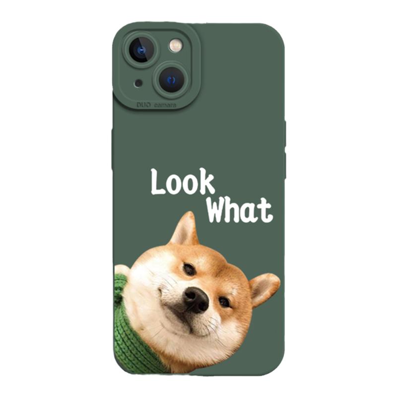 可爱柴犬手机壳适用苹果15promax新款iPhone14小狗13mini墨绿色12情侣11男女8plus狗狗7p液态硅胶16网红xr/xs