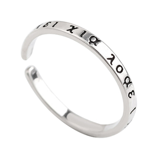 简约设计S925纯银饰品复古古希腊文字开口戒指少女指环冷淡风尾戒