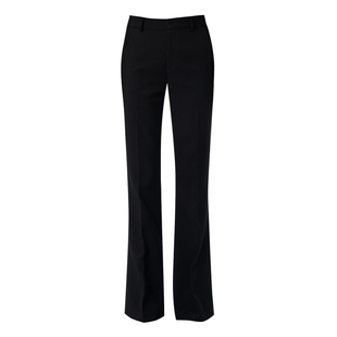 ADDTOBAG【通勤王】利落时髦直筒微喇休闲西裤女黑色混纺羊毛长裤