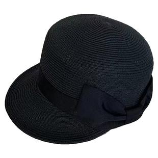 2026新款蝴蝶结草编鸭舌帽子女显脸小夏季草帽出游防晒遮阳马术帽