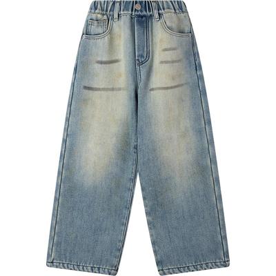 MUCMUKN【趣味涂鸦】加绒做旧软牛仔裤厚实保暖百搭男女童冬新款