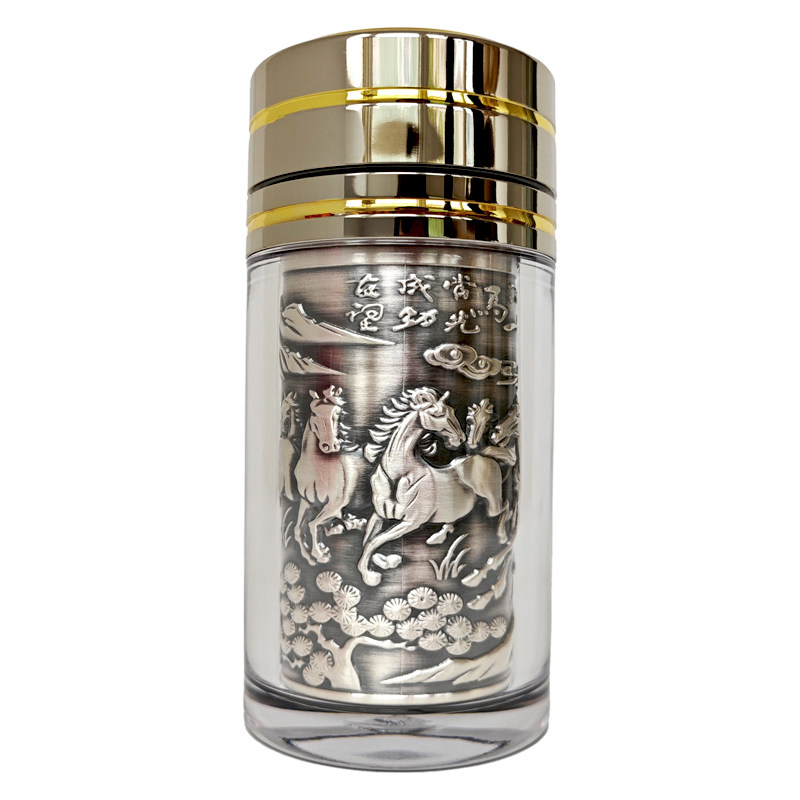 女士迷你喝水茶杯纯银水杯浮雕透保冷/保温杯