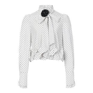 【吴宣仪同款】lefame拉飞姆2026春季复古荷叶边黑白波点上衣衬衫