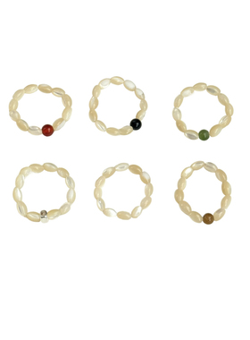 不掉色马蹄螺贝壳奶茶色串珠戒指