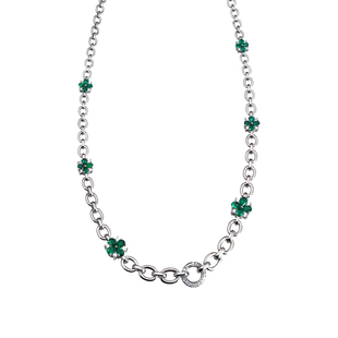 金声情艺pt950铂金o字链女白金祖母绿宝石钻石项链金四叶草锁骨链