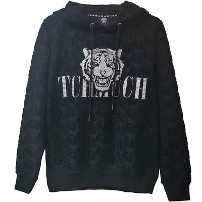 潮牌卫衣TCH连帽烫钻虎头