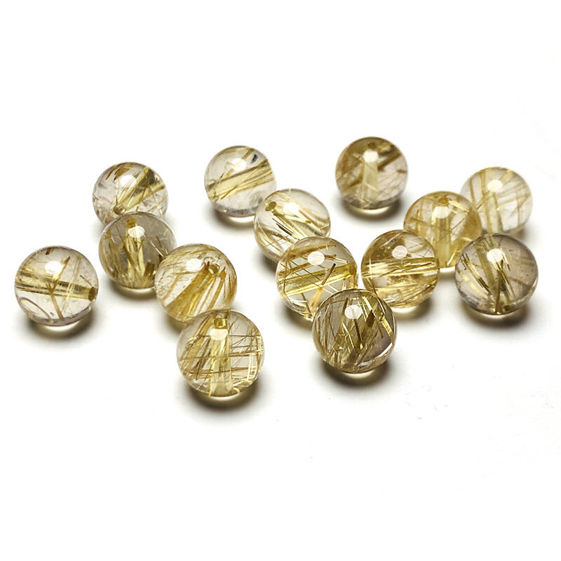 直供7A级天然金发晶散珠发多发顺钛晶黄水晶单珠手链圆珠 DIY饰品