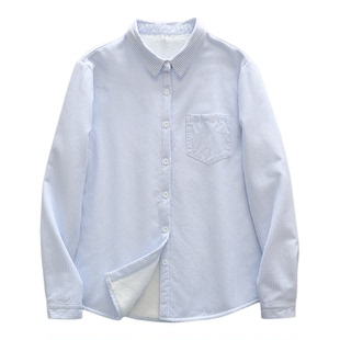 加绒加厚衬衫女冬保暖衬衣清新竖条纹打底衫学生内搭上衣韩版长袖