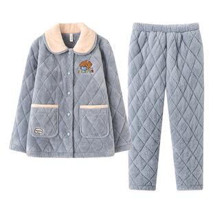 芬腾睡衣女款2026新款高级感秋冬季三层夹棉加绒厚冬天家居服套装