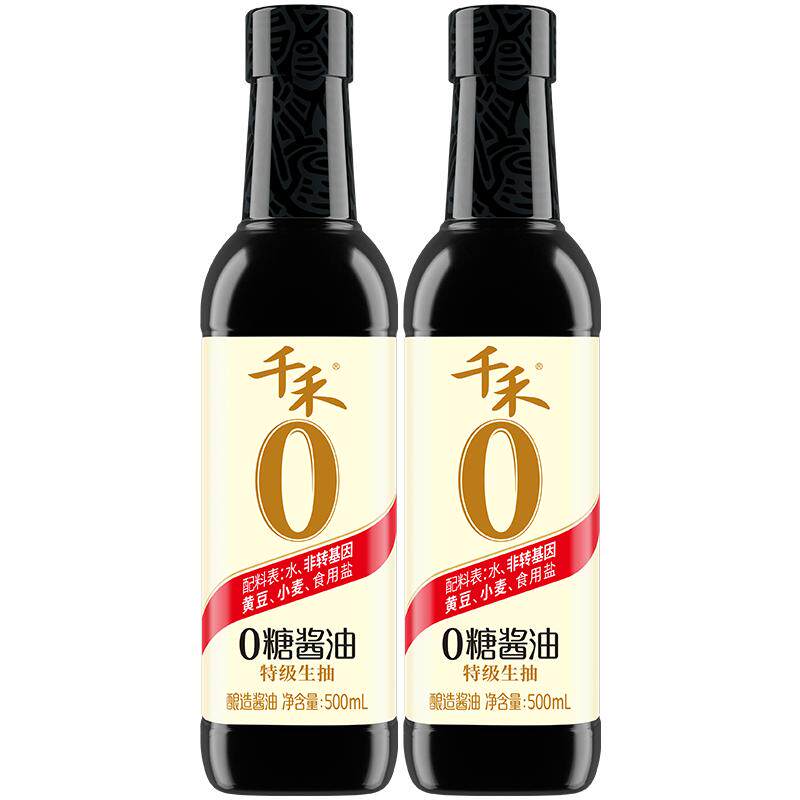 千禾0零糖特级酱油500ml生抽黄豆小瓶调味品零添加官方旗舰店