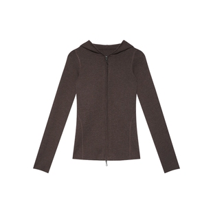 绵羊毛混纺纱线 半圆女装[复古]2025秋冬修身连帽轻户外毛衣女