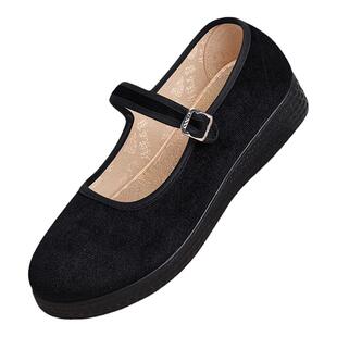 老北京布鞋女新款春秋女款老布鞋休闲黑色厚底跳舞妈妈软底工作鞋