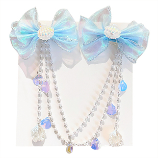 儿童美人鱼贝壳发夹女童公主风蝴蝶结流苏额头链头饰小女孩耳挂