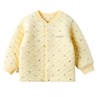 婴儿保暖上衣男宝宝秋衣单件开衫女儿童内衣加厚纯棉秋冬三层夹棉