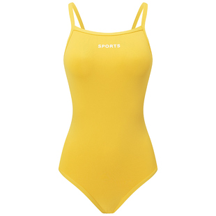 泳衣女款黄色女孩高级竞速游泳馆专用单层三角低开叉包臀游泳衣女