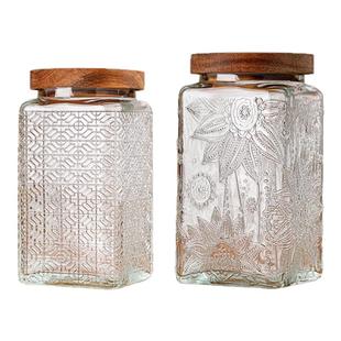 家用大号食品级复古海堂花浮雕密封罐储物罐茶叶杂粮收纳玻璃带盖